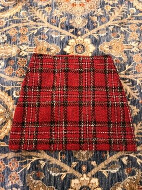 LOFT Red Plaid Mini Skirt